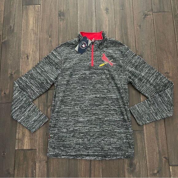 Majestic MLB Cardinals Black Heathered Mock Neck Zip Pullover S NWT - Picture 1 of 6